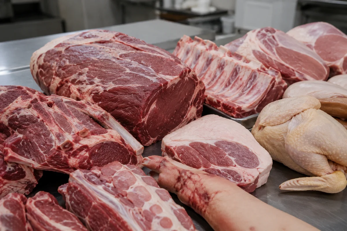 What types of meat can be cut using an industrial bandsaw?